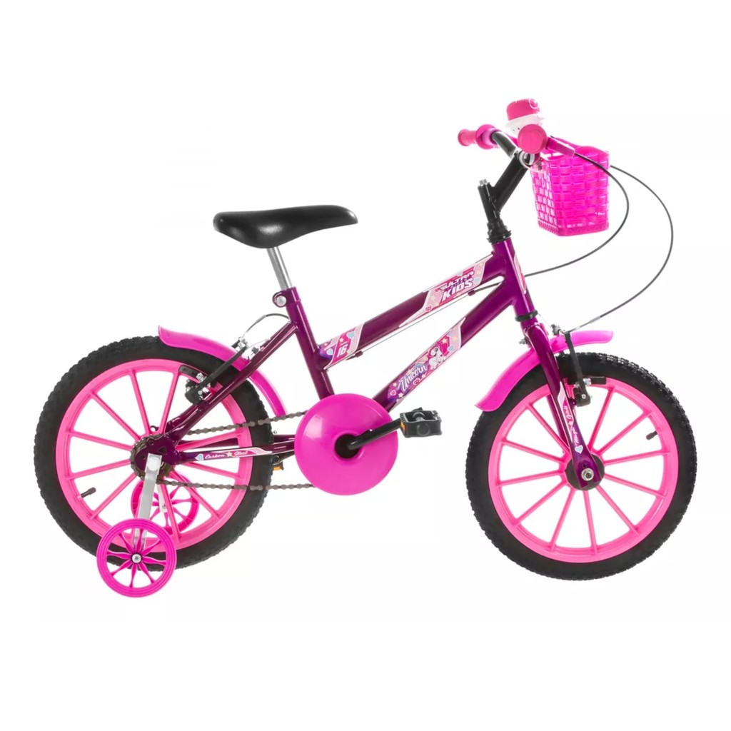 Bicicleta Infantil Lilás Rosa Aro 16 Crianças de 4 a 6 anos Cesta Buzina Ultrabikes BMF16-01LIRS em Oferta na Shopee