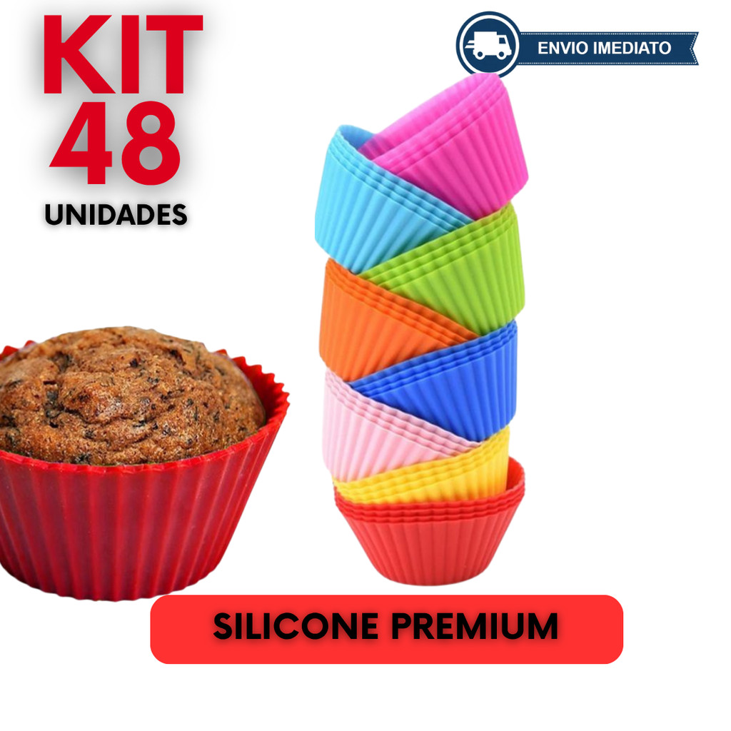 KIt 48 Forma de CupCake Silicone Forminha Assadeira Mini Bolo Forminha para Airfryer