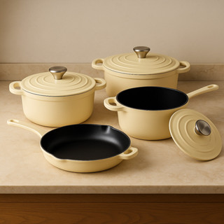 Conjunto Jogo Panela Ferro Fundido Esmaltado Bege Mta em Oferta na Shopee