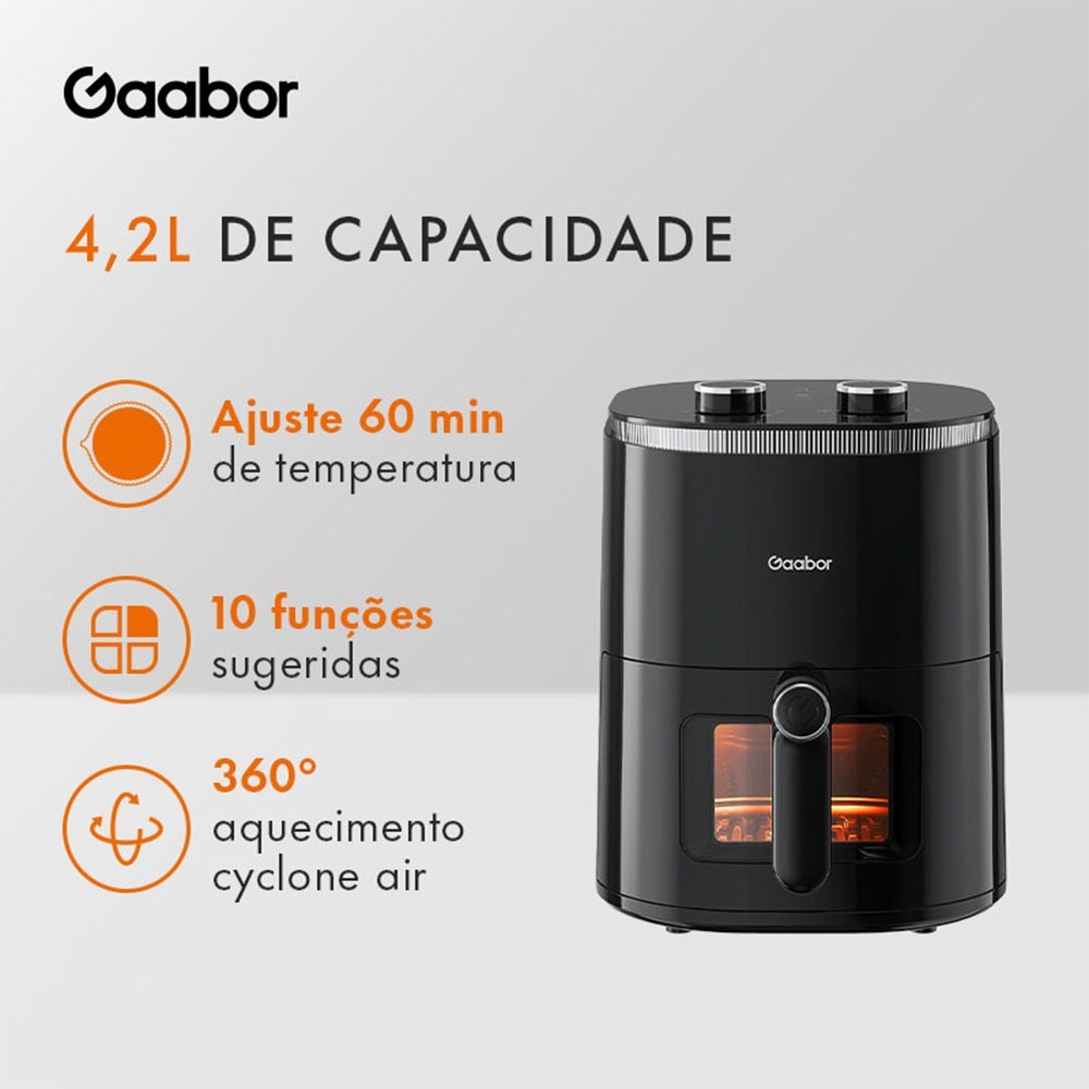 Gaabor Fritadeira Sem Óleo Duo 4,2L Analógica Visor Transparente Janela AF-45M02A em Oferta na Shopee