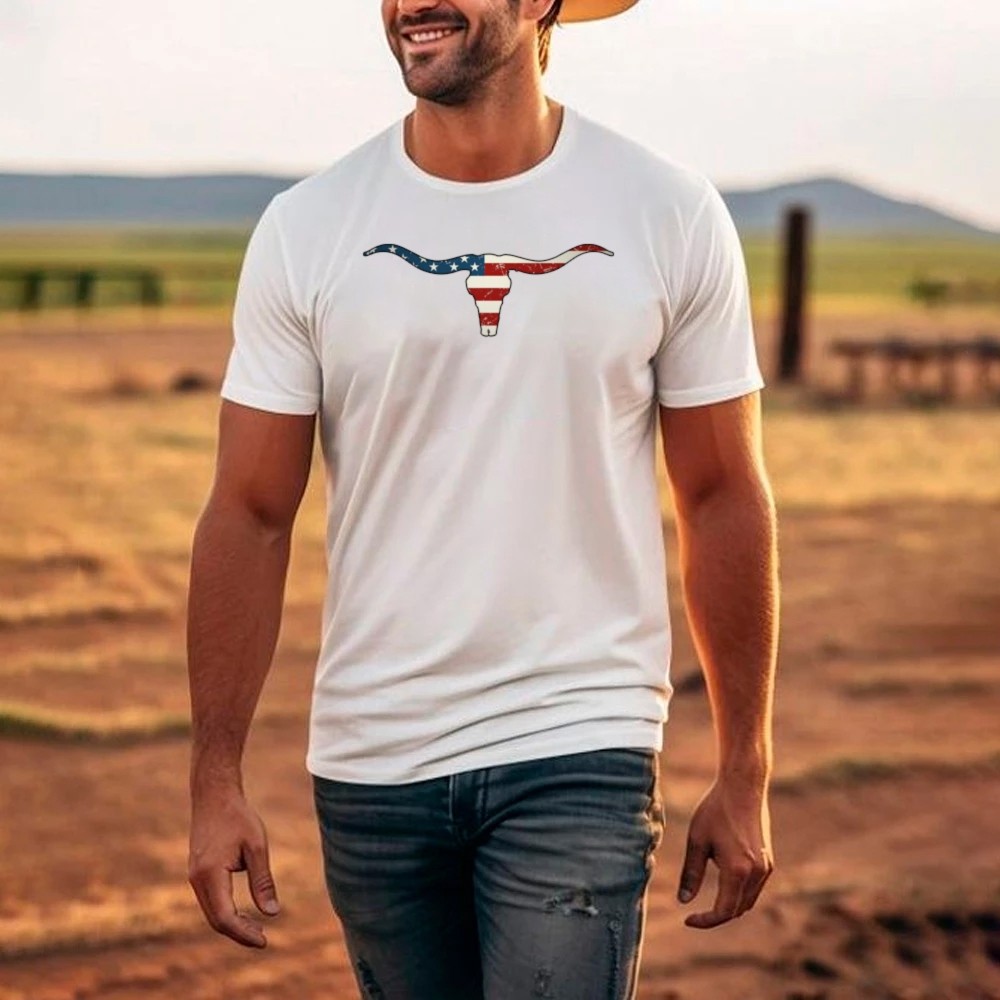 Camisa Camiseta country t-shirt "Skull bull vetor bandeira dos EUA UNISSEX P AO G5