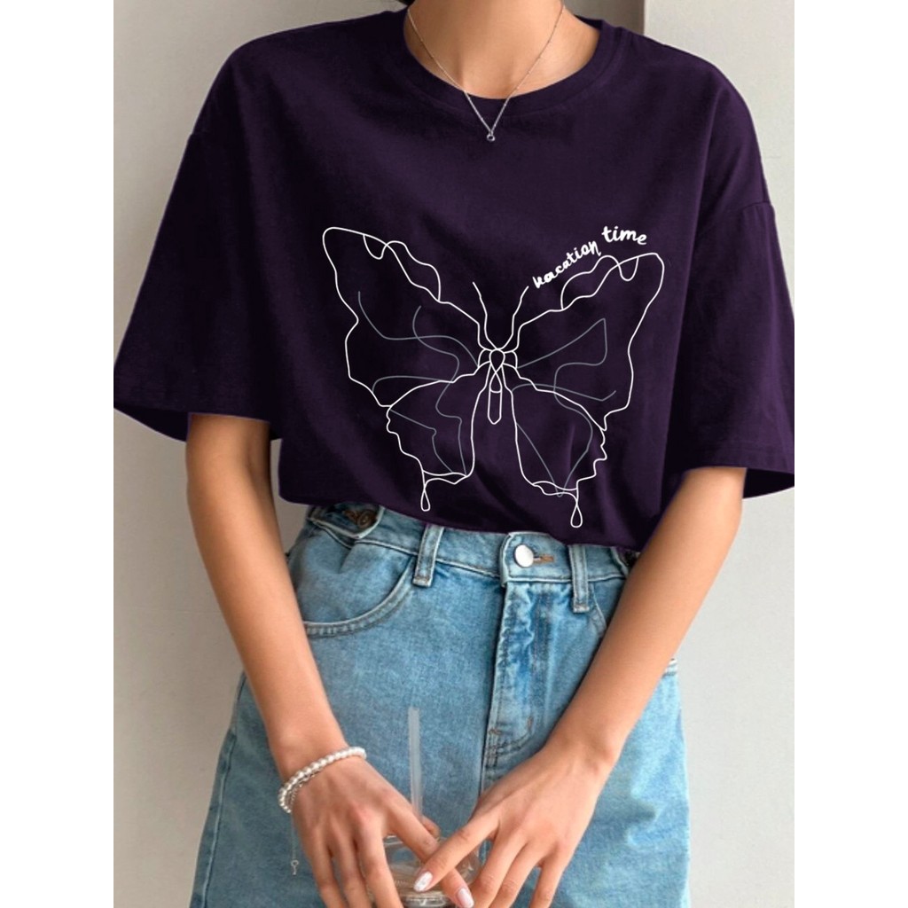 Camiseta Oversized Macia Streetwear Estampada Borboleta Vocatin Time T-Shirt Estilosa Tumblr Blusa