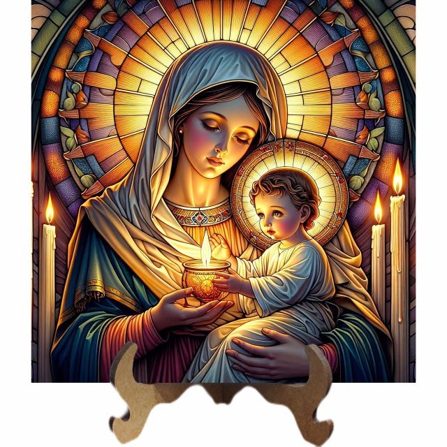 Mini Quadro Nossa Senhora das Candeias / Nossa Senhora da Luz - Arte Estilo Vitral