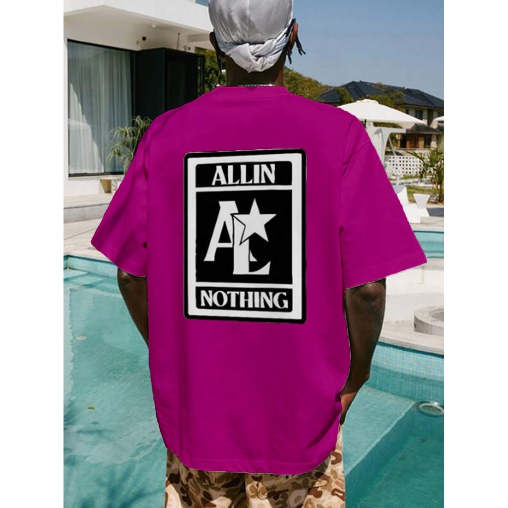 Camiseta Streetwear Rosa Choque All In Nothing Bordado Estrela T-Shirt Oversized Old School Unissex