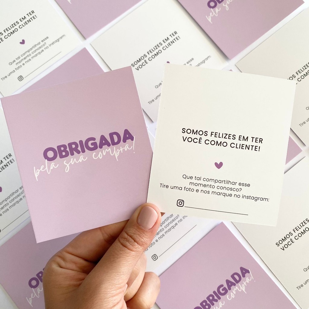 Cartão Tag Postal Tamanho 9x10cm Agradecimento Mimo para Clientes Unboxing / Obrigada pela sua compra!  Pronta Entrega