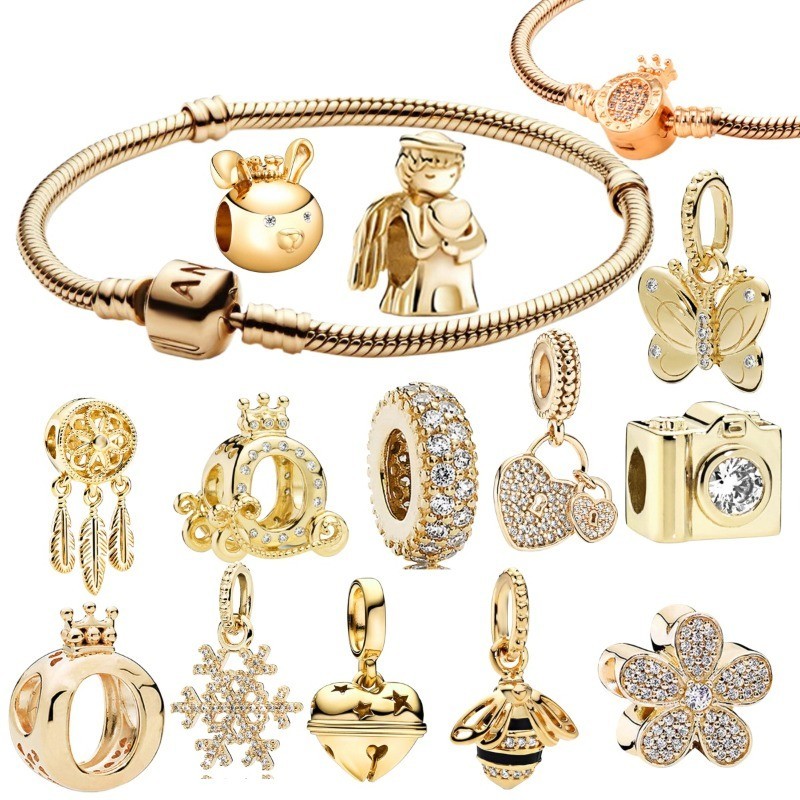 Jóias de ouro pingente de aço inoxidável prata 925 contas DIY pulseira colar acessórios requintado jóias presente em Oferta na Shopee