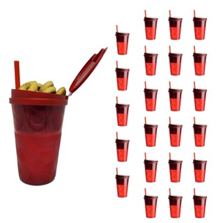 24 Copos Com Porta Lanche e Snacks Com Tampa e Canudo 2 Em 1 em Oferta na Shopee