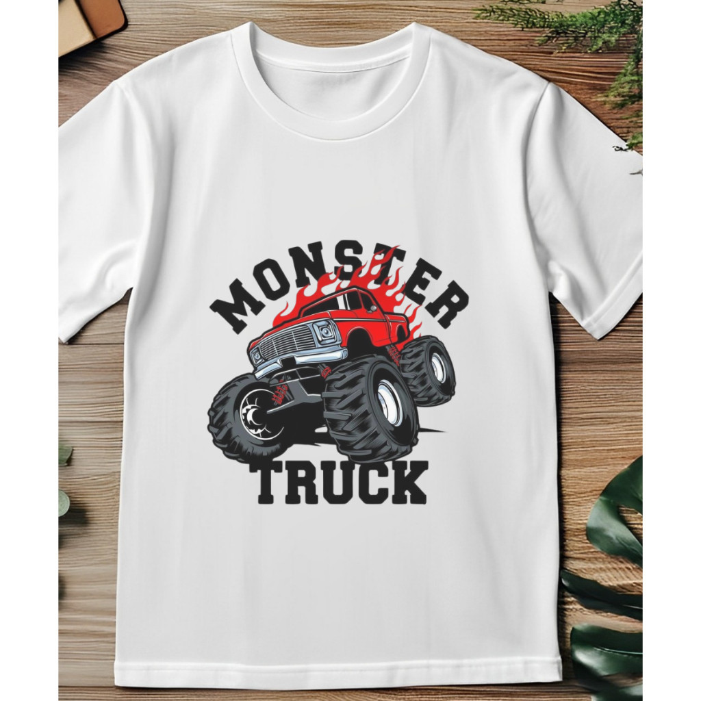 Camiseta Infantil Menino Estampa Divertida Monster Truck Manga Curta Verão Tecido Leve