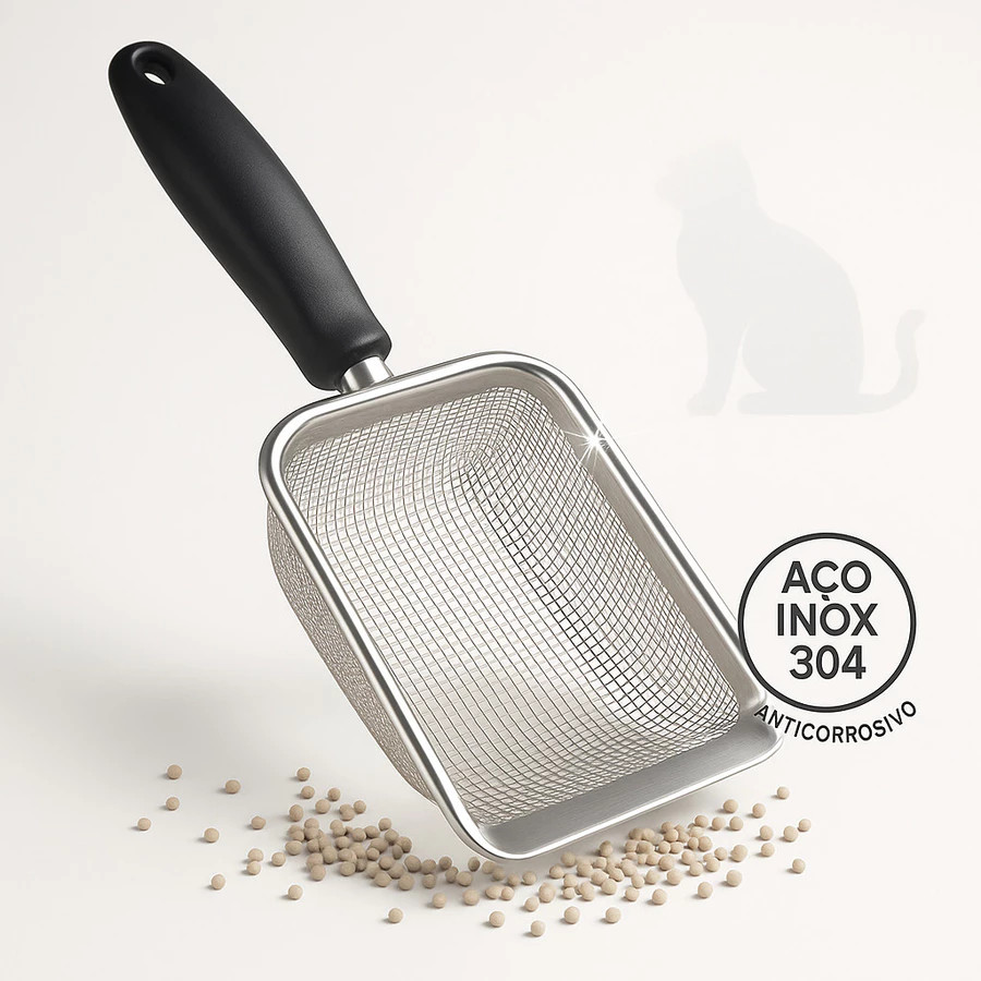 Pá Higiênica De Areia para Gatos Peneira Coletora Aço Inox