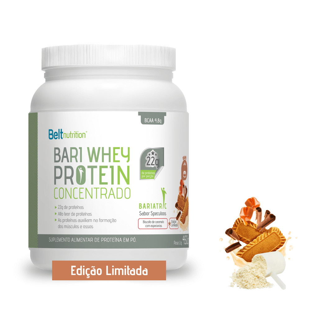 Belt Bari Whey Concentrado Speculoos 450 g – Sabor Biscoito Caramelo – 22 g proteína + 4,8 g BCAA