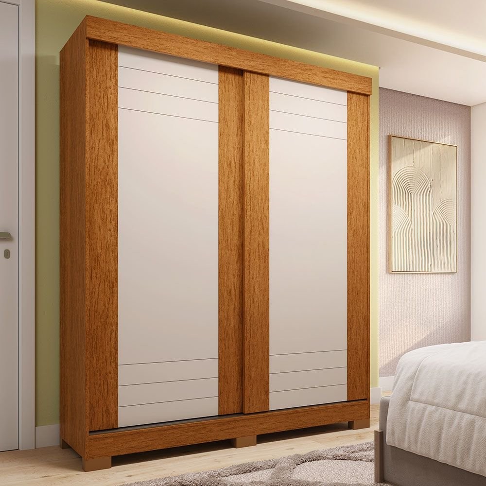 Guarda-roupa Solteiro 140cm 2 Portas de Correr 100% Mdf Cinerária Espresso Móveis Cinamomo/Off White em Oferta na Shopee