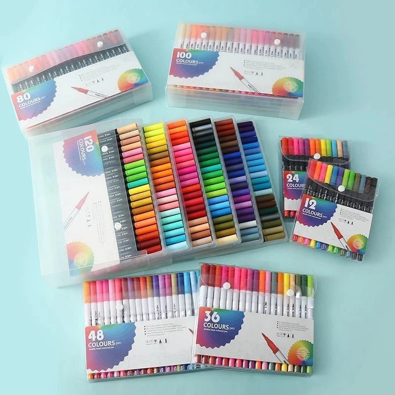 Kit 24/36/48/60/80 Cores Caneta Brush Lettering Ponta Fina Dual Pen Colorir e Desenho — imagem 1