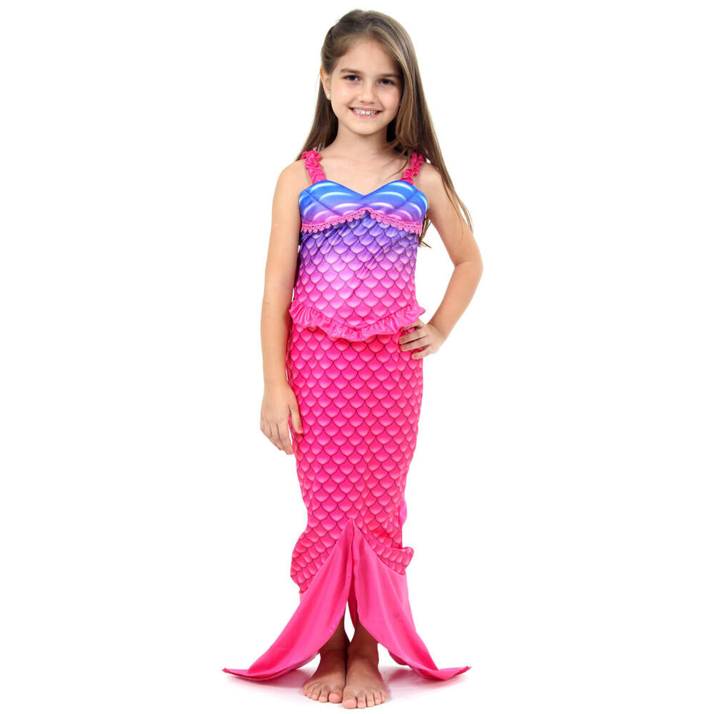 Fantasia Infantil Vestido De Sereia Com Calda Rosa E Roxo