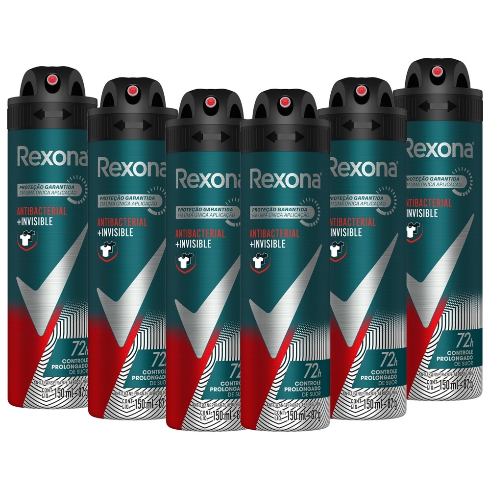 Kit 6 und Desod Aero Rexona Invisible Antibacterial 150ml em Oferta na Shopee