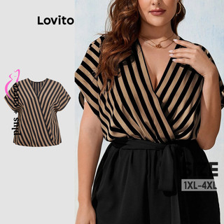 Lovito Blusa assimétrica listrada casual plus size para mulheres LBL19260 em Oferta na Shopee