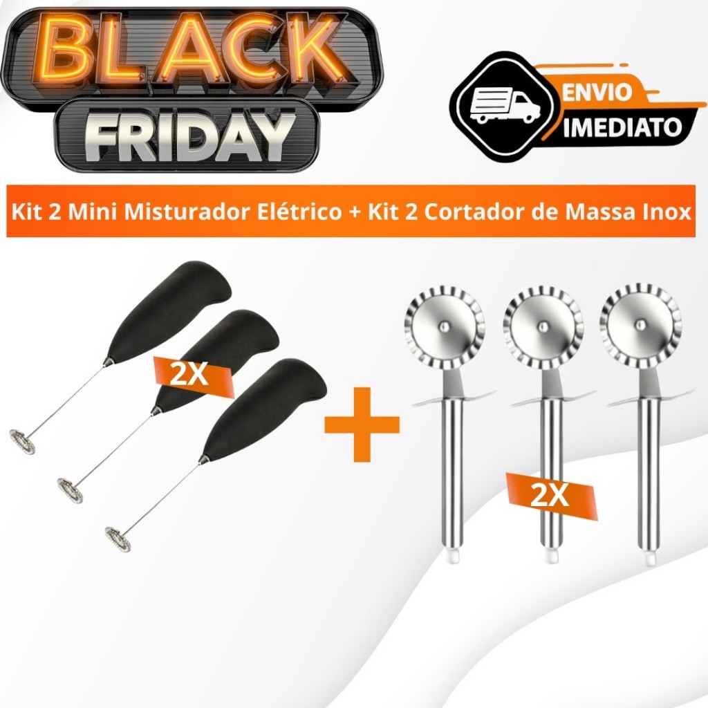 Kit 2 Mini Misturador Eletrico + Kit 2 Cortador de Massa Inox