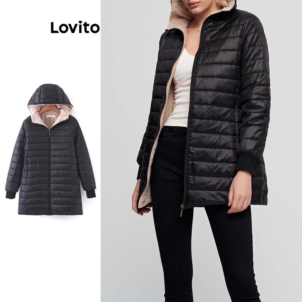Lovito Casaco Casual Liso Com Zíper Para Outono/inverno Feminino LNL67207 em Oferta na Shopee