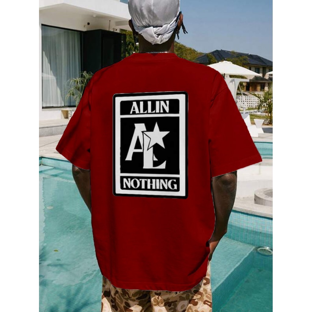 Camiseta Cor Vermelho Oversized Estrela All In Nothing Manga Curta Gola Redonda Tecido Macio Confort