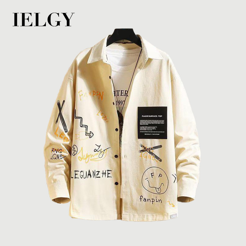 IELGY Camisa De Manga Comprida Estampada Masculina Solta Tamanho Grande Jaqueta casual Estilo Coreano top Moderno