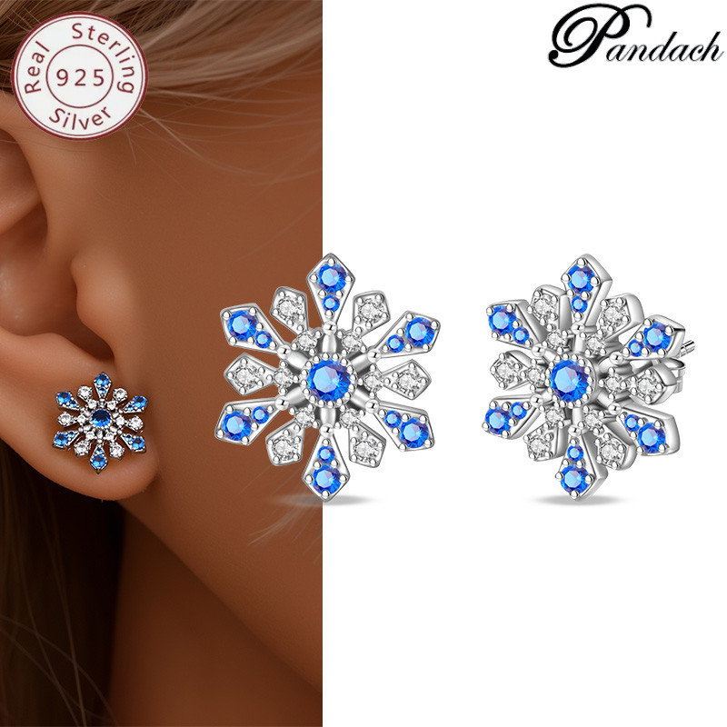 Brincos femininos Pandach s925 prata pequenos brincos de floco de neve adequados para presentes de aniversário femininos