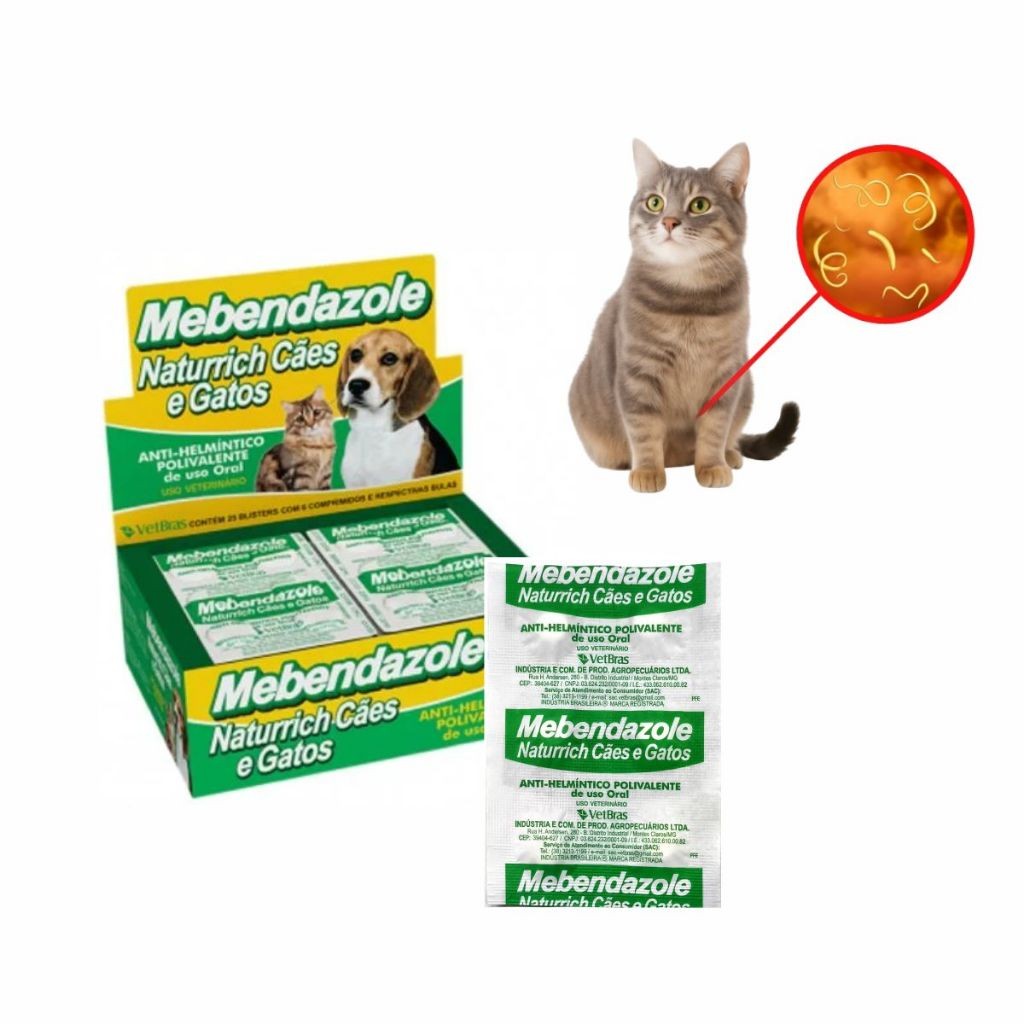 Vermifugo para Cachorro e Gato Mebendazole  o Melhor Contra Vermes 01-40kg Cartela com 6 comprimidos