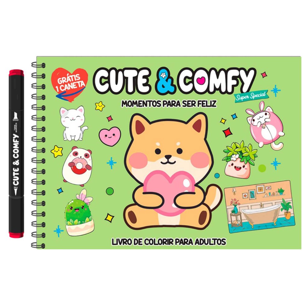 Cute & Comfy Super Special - Livro de Colorir Adulto - Momentos para ser Feliz - Acompanha 1 Caneta   L133