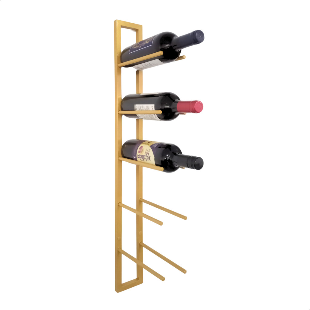 Suporte Adega Vertical de Parede Dourada para 5 Garrafas Vinho em Ferro Montada Direto de Fábrica