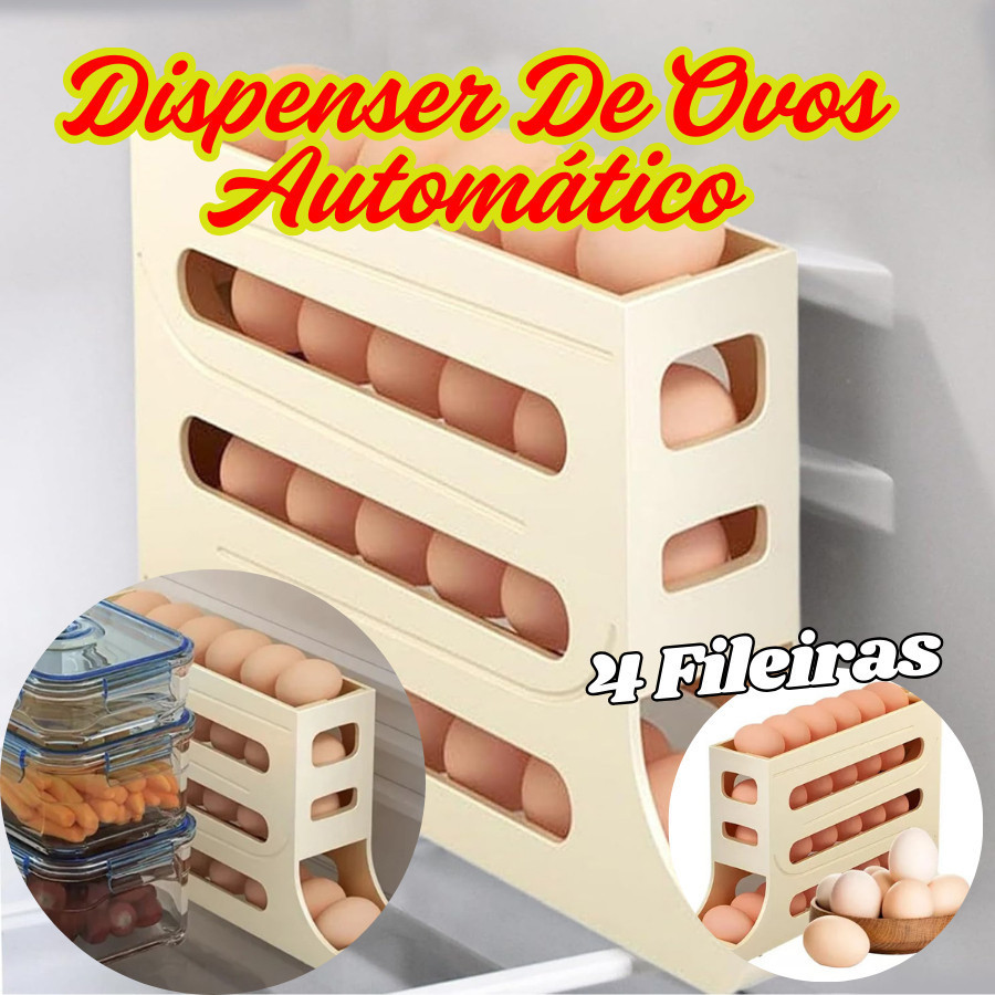 Porta Ovos Portátil Suporte De Ovo 33x18Cm Bege Com Capacidade De 25 Ovos Dispenser Para Geladeira