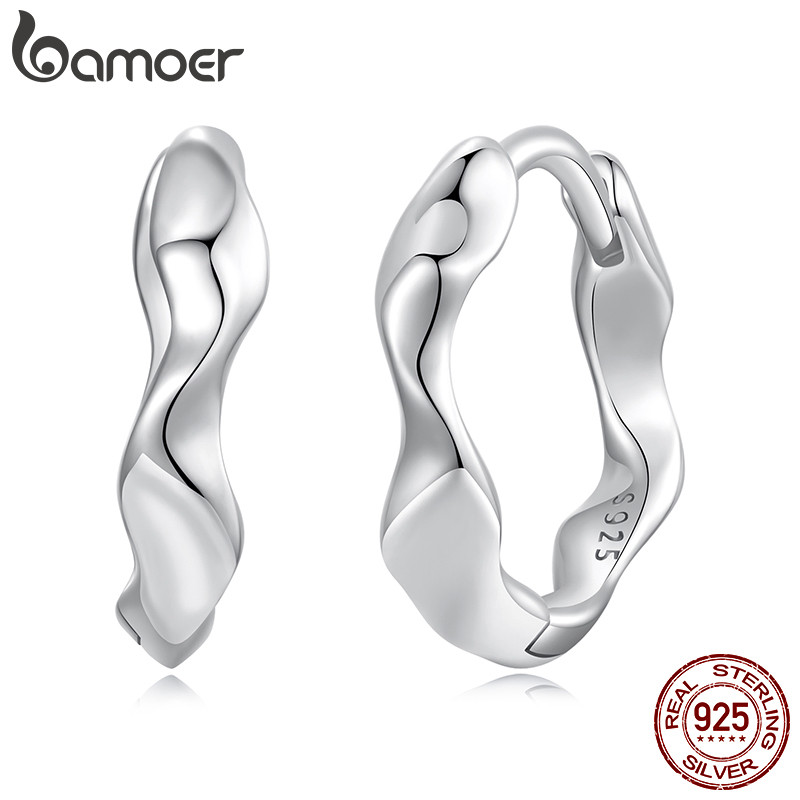 Brincos De Argola Bamoer 925 Sterling Sliver Wave Design Joias Presentes Para Mulheres em Oferta na Shopee