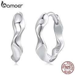 Brincos De Argola Bamoer 925 Sterling Sliver Wave Design Joias Presentes Para Mulheres