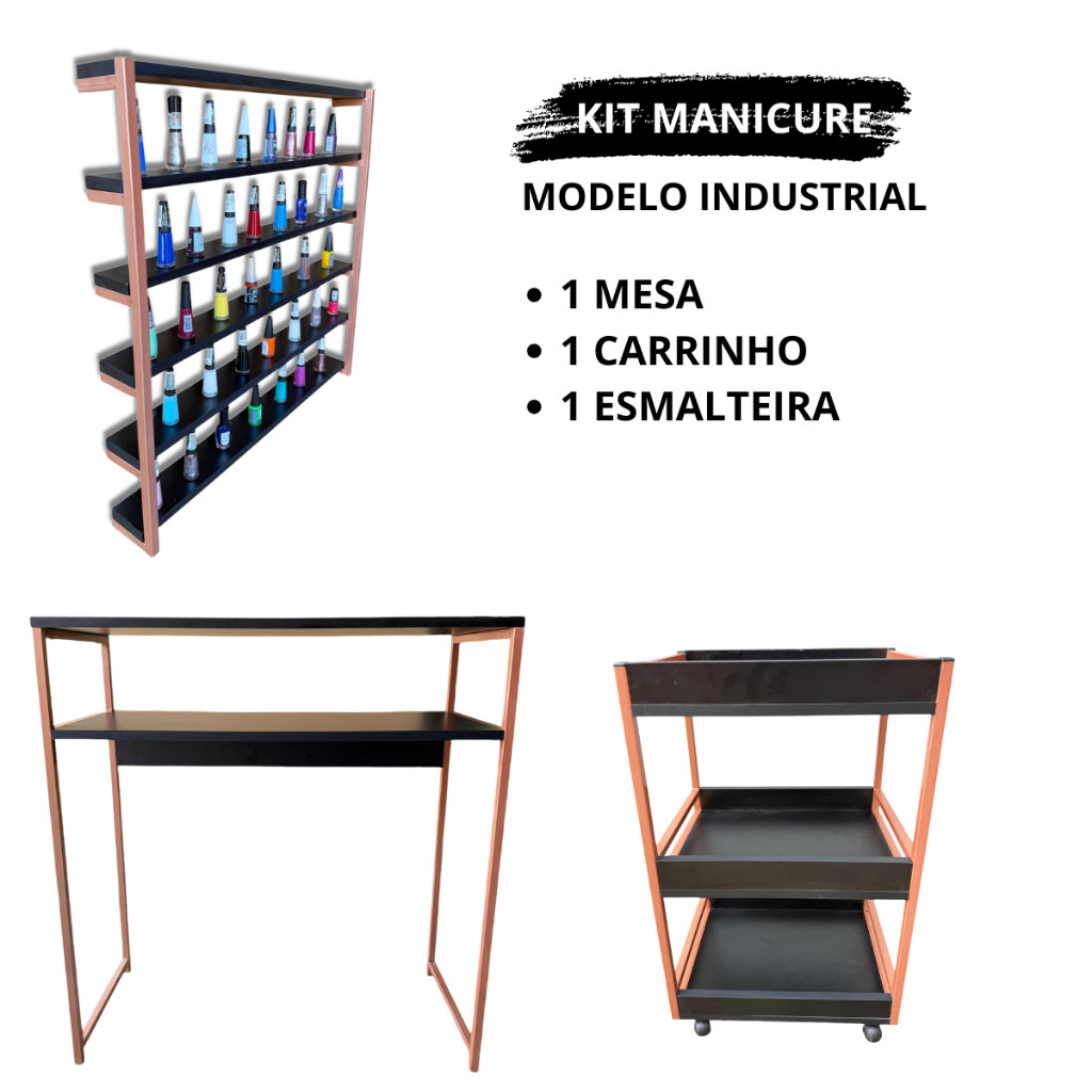 Kit Manicure Mesa +Carrinho Auxiliar + Esmalteira Modelo industrial Varias cores em Oferta na Shopee