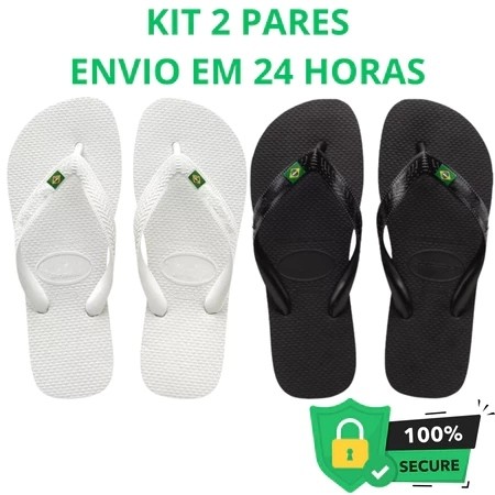 Kit Dois Pares Chinelo Masculino Original Hava Da Bandeirinha Confortavel Imperdivel