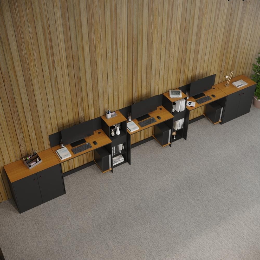 Conjunto de Escritório Smart 2 Estantes Livreiro 2 Buffet e 3 Mesas 90 cm Kit Escritório ViaNossa em Oferta na Shopee