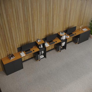 Conjunto de Escritório Smart 2 Estantes Livreiro 2 Buffet e 3 Mesas 90 cm Kit Escritório ViaNossa em Oferta na Shopee