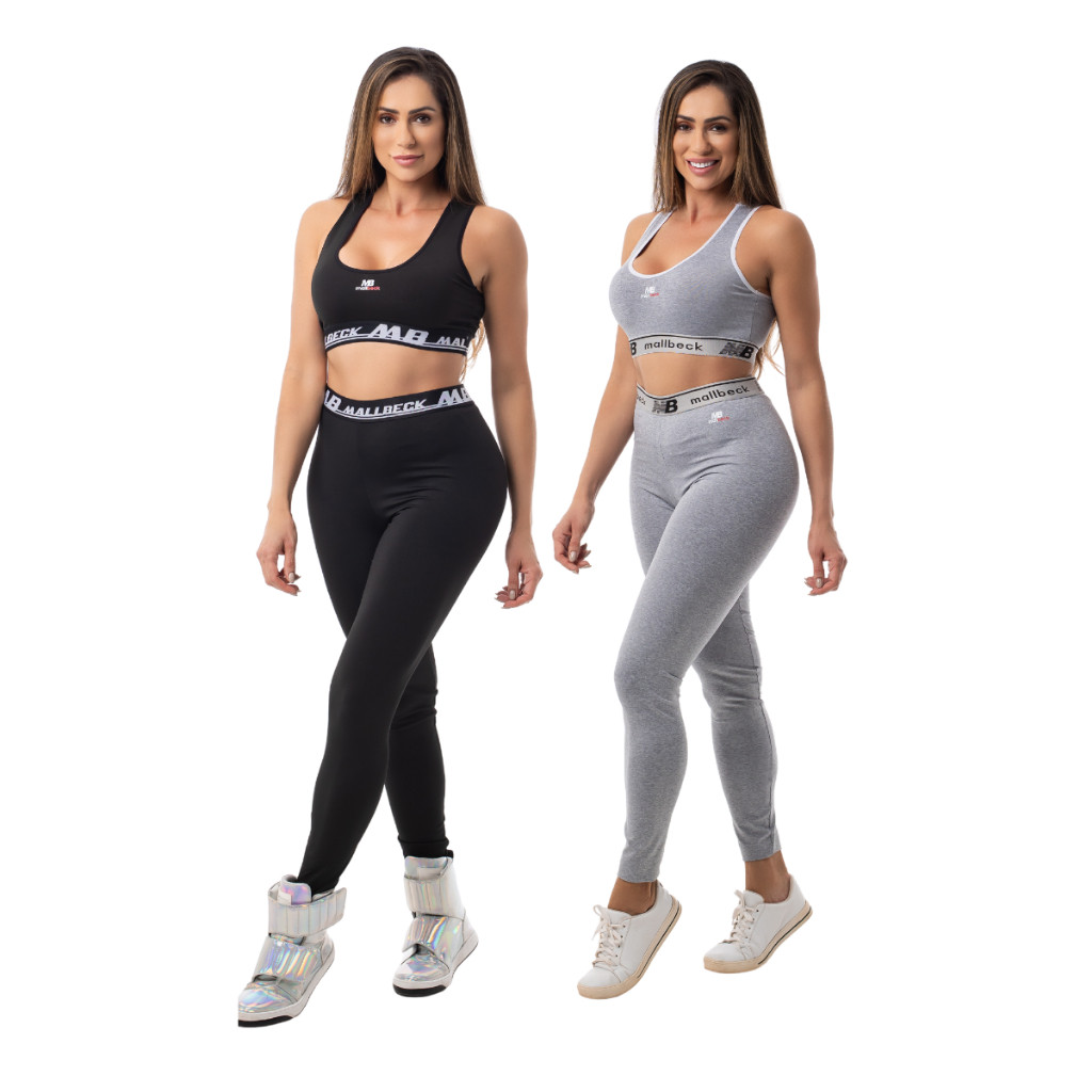 Conjunto Fitness Feminino Top Legging Cintura Alta Elástico Exposto Tecido Premium Academi...