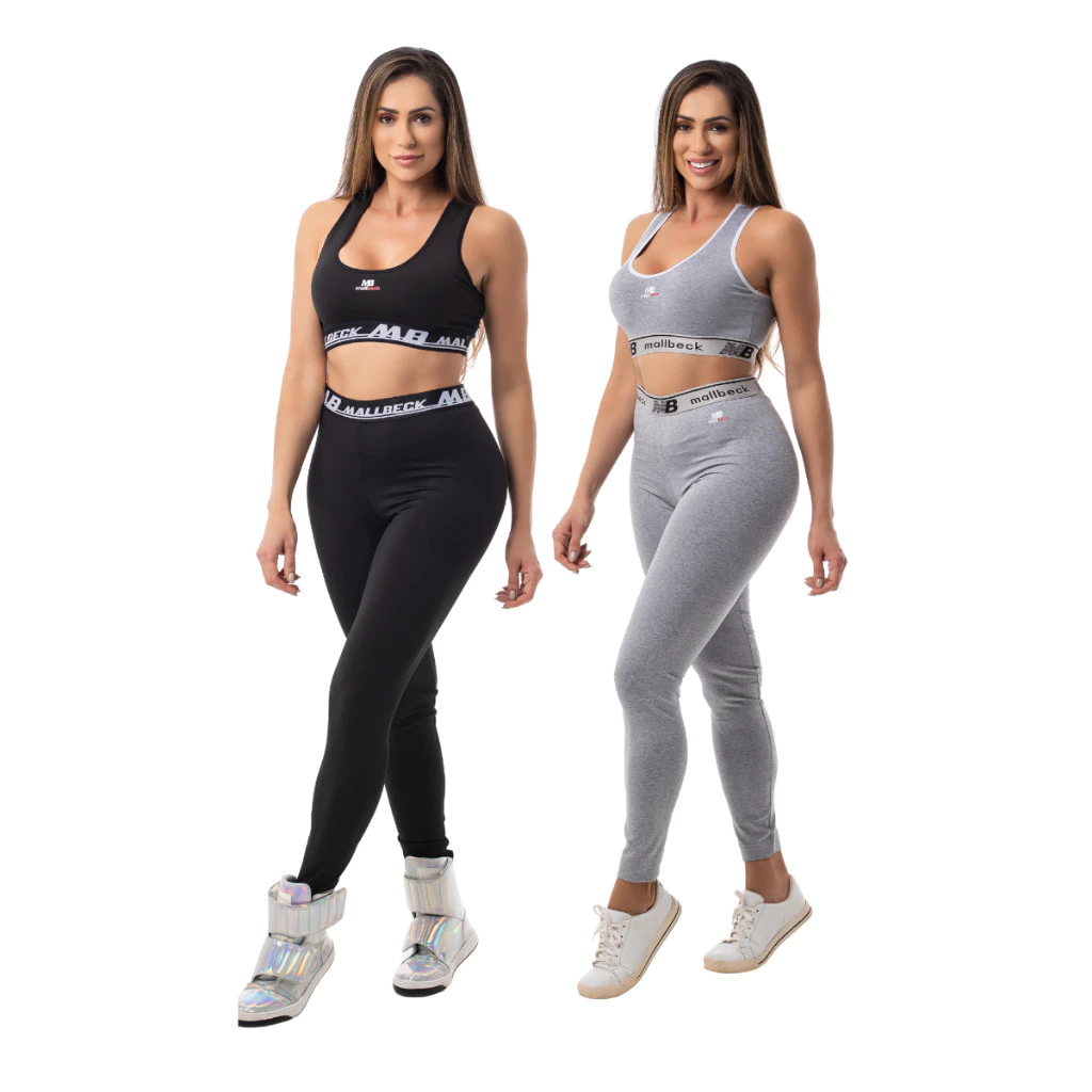 Conjunto Fitness Feminino Top Legging Cintura Alta Elástico Exposto Tecido Premium Academia Crossfit — imagem 1