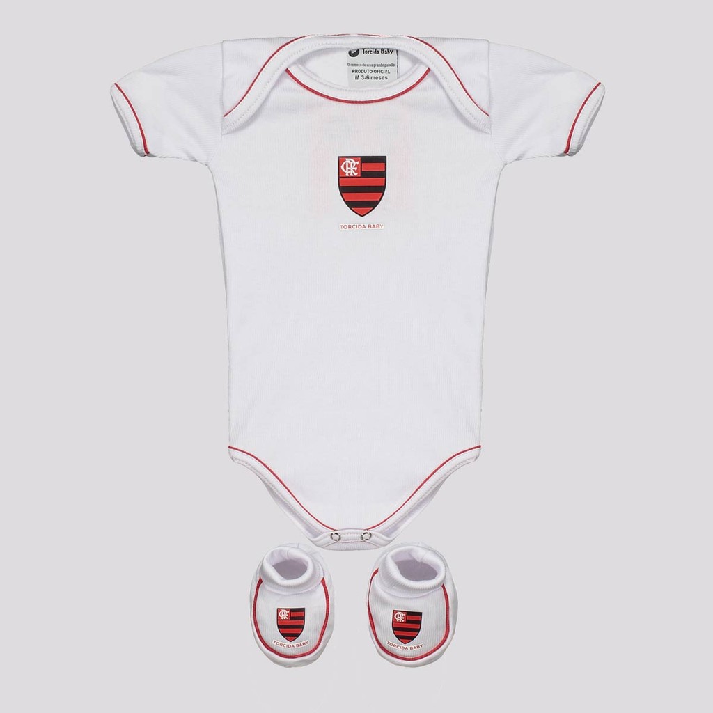 Kit Body Flamengo Basic Branco e Vermelho em Oferta na Shopee