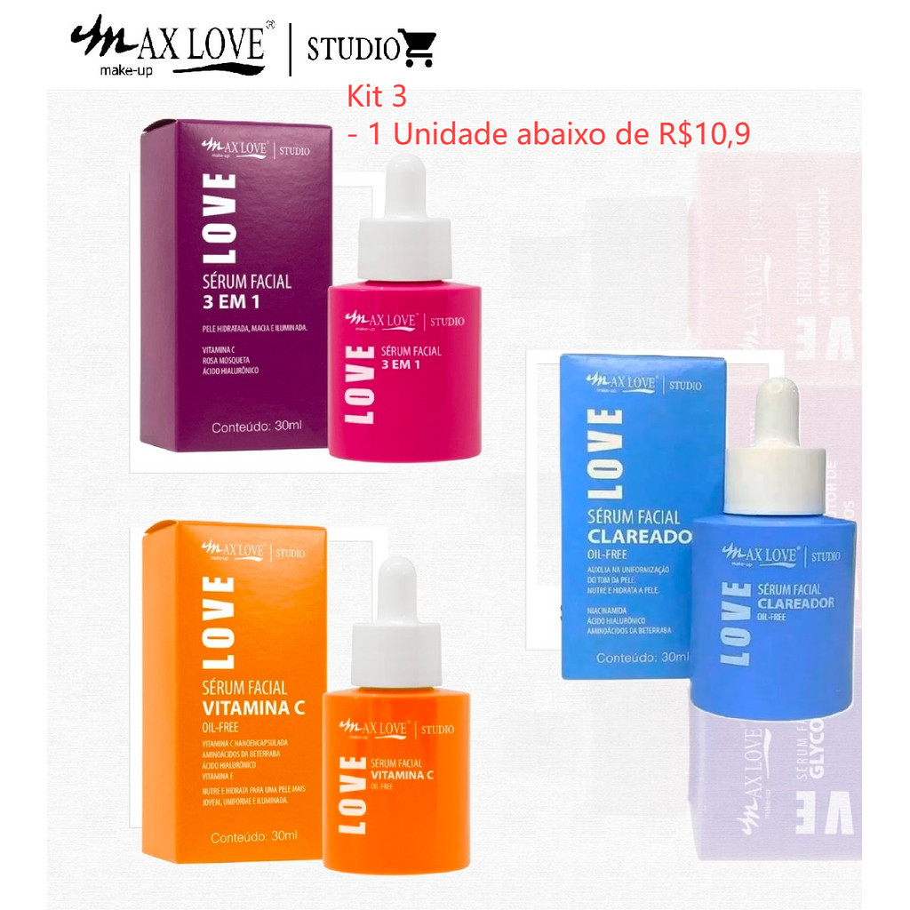 Combo 3 Séruns Faciais Vitamina C Colágeno E Rosa Mosqueta