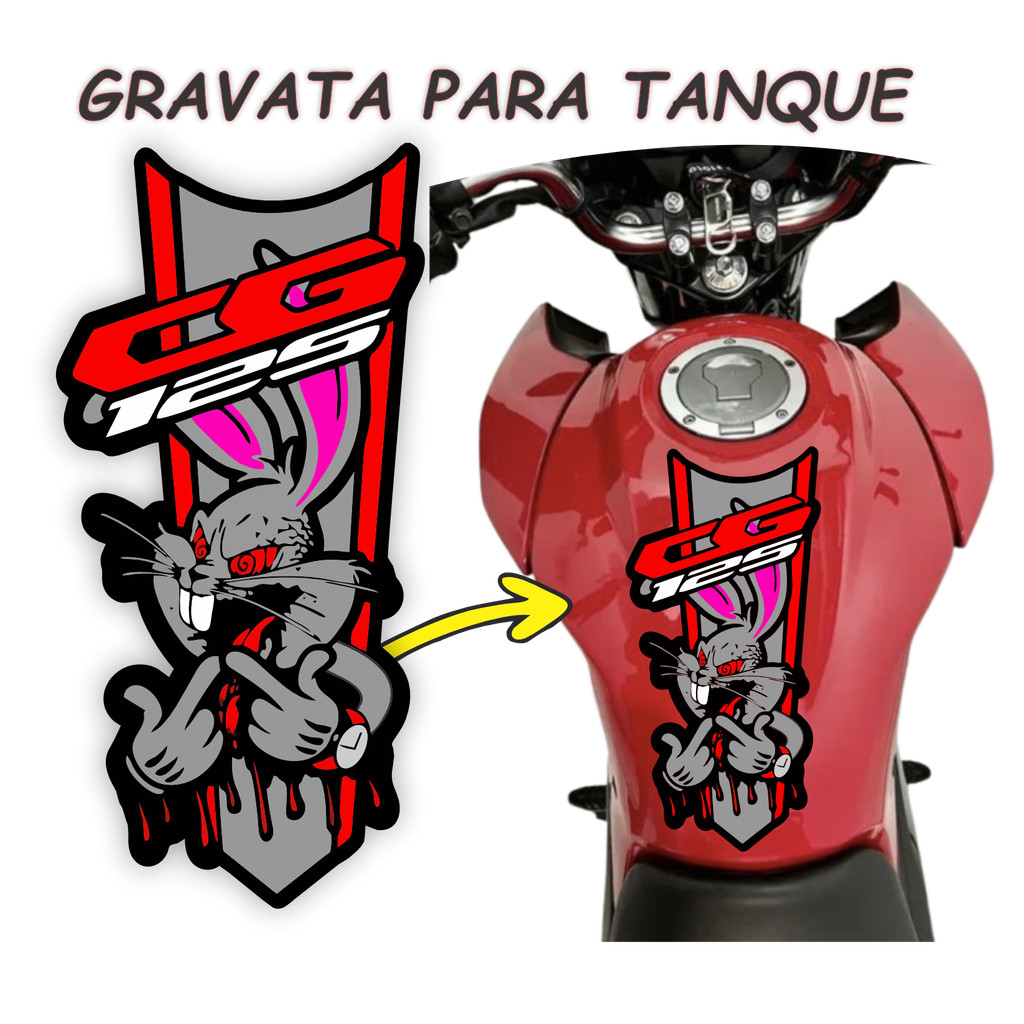 Gravata Tank pad Moto Tanque Fan Titan Yamaha honda CG 125 Pernalonga cinza  Universal adesivo laminado NÃO DESBOTA Envi