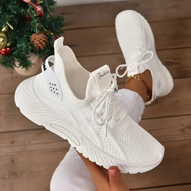 Calçados esportivos elegantes respiráveis femininos - tênis casuais para corrida e tênis,