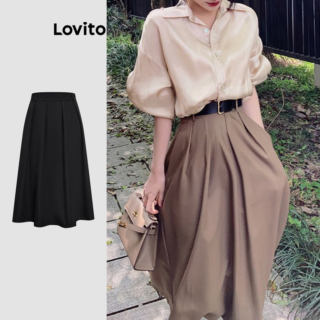 (Trendy) Lovito Saias Casuais Saias Plissadas Lisas Para Mulheres LNE21026 (Multicolorido) - Women Clothes