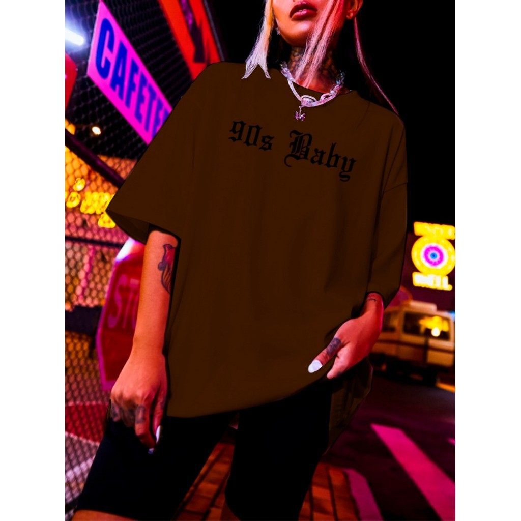 Camiseta Cor Marrom Oversized Feminina Streetwear Unissex Estampado 90S Baby Masculino Tumblr Blusa