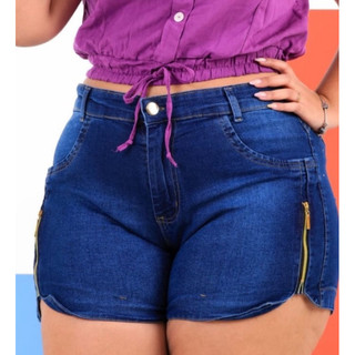 SHORTS JEANS FEMININO PLUS SIZE DO 46 AO 54 COM LYCRA E ZIPER NA COXA