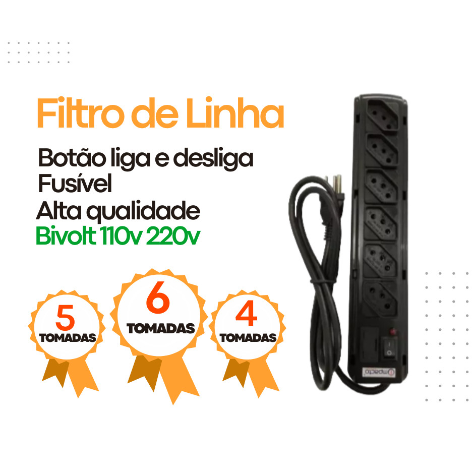 Régua de Tomadas Bivolt com Fusível Proteção e Conveniência em um só Produto Filtro De Linha Extensão Régua De Tomadas