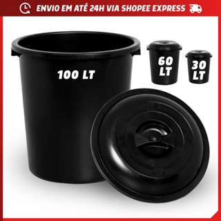 Cesto Lixo Fechado Preto Tampa 100L 60L 30L Plástico Resistente Reservatório Casa Comércio Hospital em Oferta na Shopee