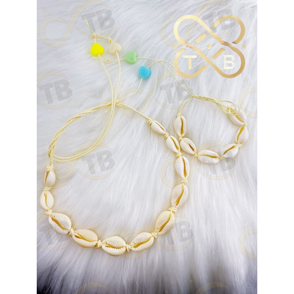 TB Acessórios Moda KIT Conjunto de Choker e Pulseira Búzios 2 Peças Tendência Verão Naturais Concha