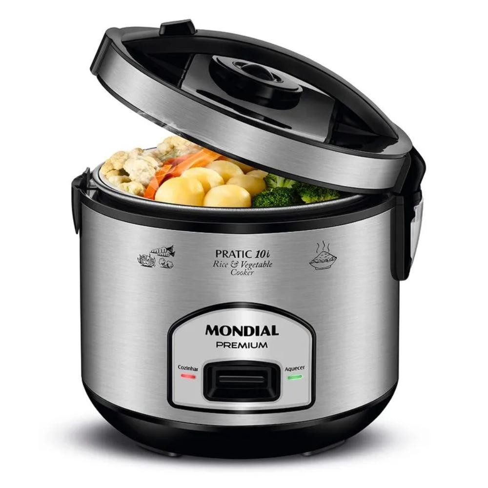 Panela Elétrica de Arroz Mondial Pratic 10i Premium Preto/Inox 700W 127V - PE-42-10X em Oferta na Shopee