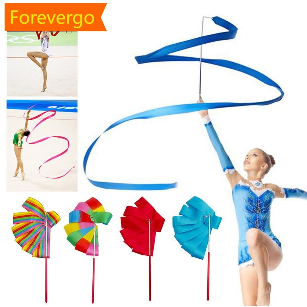 forevergo 2m/4m Colorido Ginásio Dança Arte Rítmica Fitas De Ginástica Ballet Streamer Girando Haste Vara Para Treinamen