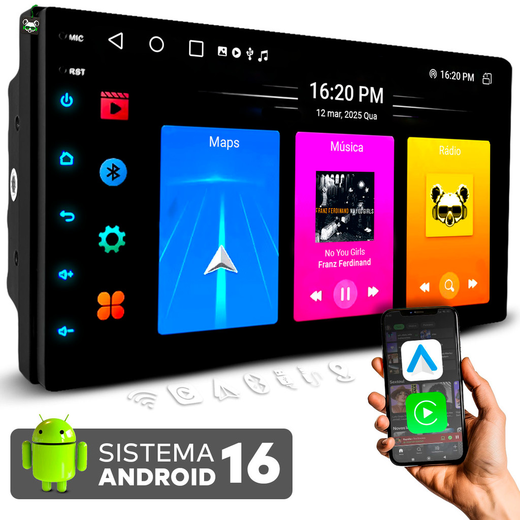 Multimídia Android 16 Quadcore 4GB 64gb IPS 7 Pol Carplay C/ Android Auto Carplay Sem Fio - Spare Parts and Accessories for Vehicles