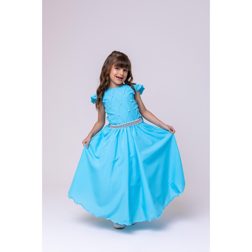 Vestido Longo Azul Tiffany Infantil Juvenil Formatura Florista Batizado Festa Social